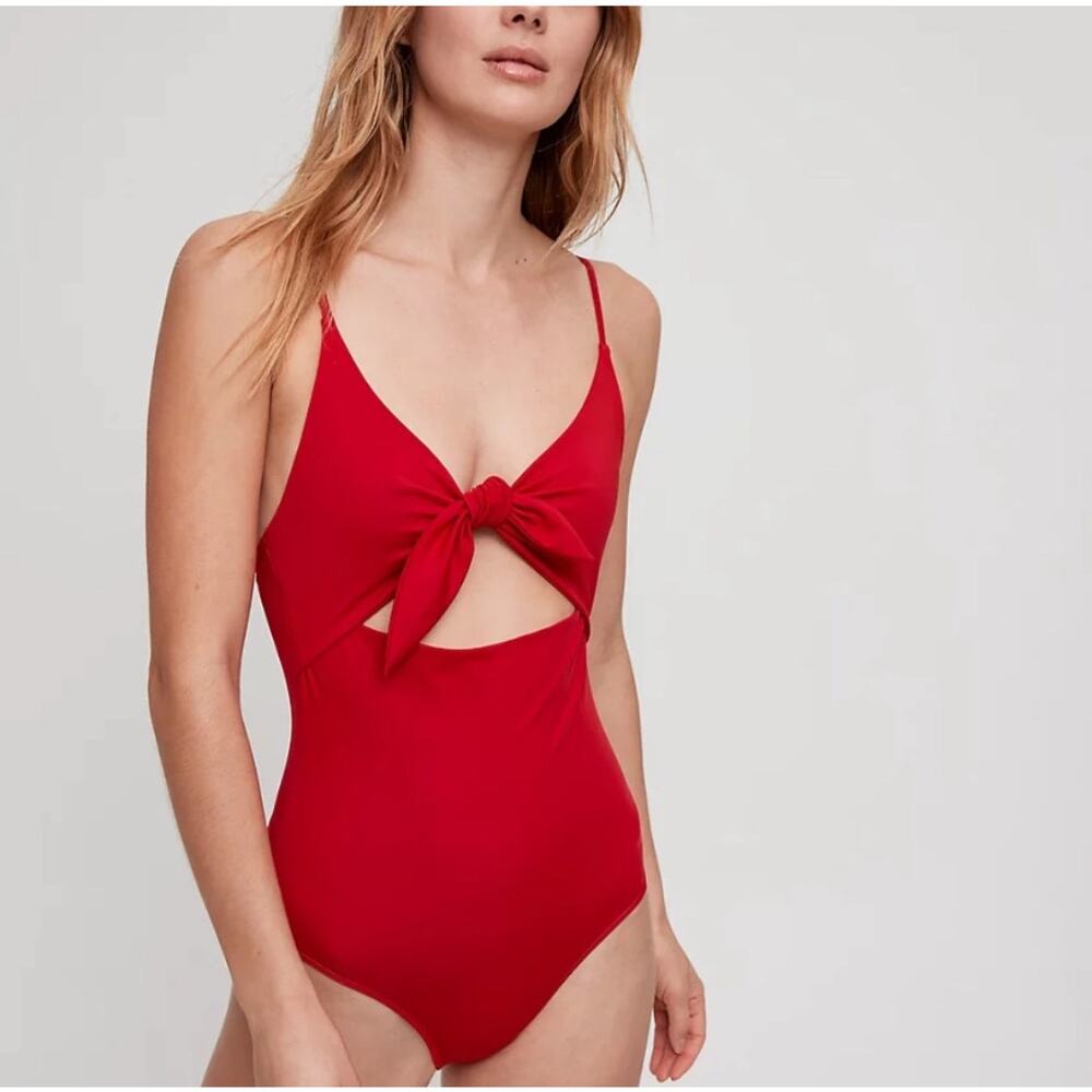 ARITZIA Wilfred NOE Bodysuit and Swimsuit Front Tie Cutout One Piece in Red XS